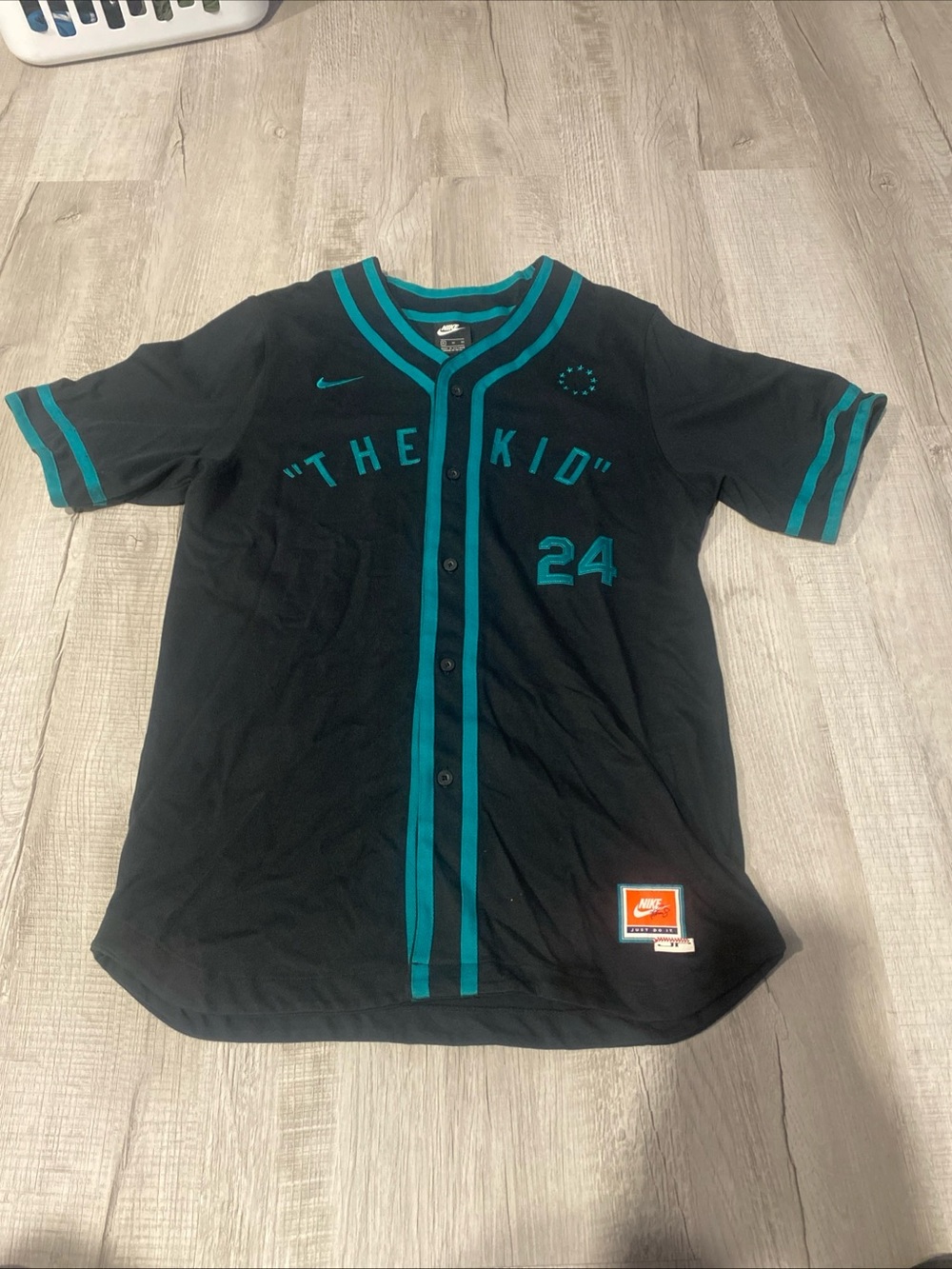 Nike Black and Teal Baseball Jersey 'The Kid'